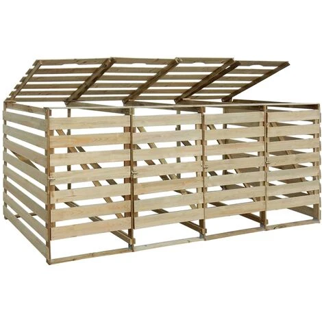 VidaXL Abri Pour Poubelles Sur Roulettes Quadruple Pinède 240 L - Brun 3 VidaXL Abri Pour Poubelles Sur Roulettes Quadruple Pinède 240 L - Brun