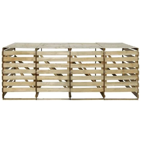 VidaXL Abri Pour Poubelles Sur Roulettes Quadruple Pinède 240 L - Brun 5 VidaXL Abri Pour Poubelles Sur Roulettes Quadruple Pinède 240 L - Brun – Image 3