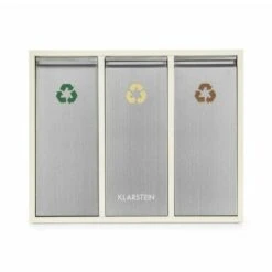 Klarstein Poubelle écologique Triple Tri Sélectif & Recyclage 45L (3x 15L) Beige -Poubelle Boutique 13732965 2