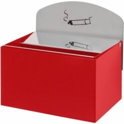 CERTEO Cendrier Mural Avec Plaque De Signalisation - H X L X P 125 X 200 X 125 Mm - Rouge Feu - Coloris Des Cendriers: Rouge Flamboyant