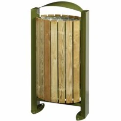 CERTEO Poubelle Sur Pied - Façade Bois - 60 L - Bois / Acier Vert Olive - BOOGY | Rossignol - Vert Olive