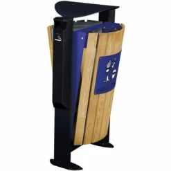 Poubelle Boutique 10 CERTEO Poubelle Façade Bois - 2 X 60 L - Avec Cendrier 3 L - Tri Divers /papier - Bois / Acier Bleu - EDEN | Rossignol - Gris | Ultramarine