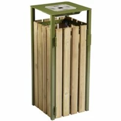 Poubelle Boutique 4 CERTEO Poubelle à Poser Ou à Fixer 110 L - Avec Cendrier 1,5 L - Bois / Acier Vert Olive - EDEN | Rossignol - Vert Olive