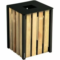 Poubelle Boutique 15 CERTEO Poubelle à Poser Ou à Fixer - Sans Cendrier - 50 L - Bois / Acier Gris Manganèse - EDEN | Rossignol - Gris Foncé