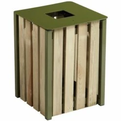 Poubelle Boutique 17 CERTEO Poubelle à Poser Ou à Fixer - Sans Cendrier - 50 L - Bois / Acier Vert Olive - TULIPE | Rossignol - Vert Olive