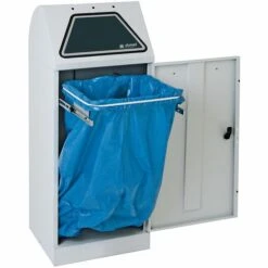STUMPF Collecteur De Tri Avec Trappe à Ouverture Manuelle - Avec Support Sacs-poubelle Amovible - Capacité 45 Litres, Tôle - Coloris Poubelle: Gris RAL 7035