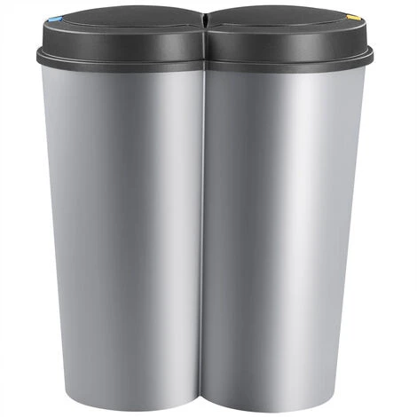DEUBA Double Poubelle – Duo Poubelle Poubelle 2 x 25 Litres + Bouton Pression Automatique – Couleur Au Choix Argent 3 DEUBA Double Poubelle – Duo Poubelle Poubelle 2 x 25 Litres + Bouton Pression Automatique – Couleur Au Choix Argent