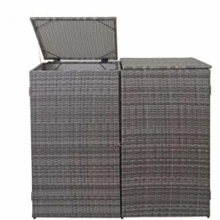Enveloppement Pour 2 Poubelles HHG-257, Box Pour Poubelles, Revêtement, Polyrotin 2x120l ~ Gris -Poubelle Boutique 18936771 3