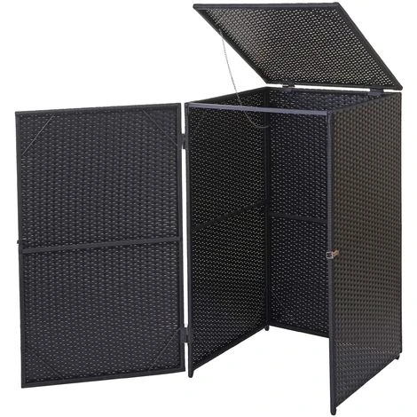 Enveloppement Pour Poubelle HHG-254, Box Pour Poubelles, Revêtement, Polyrotin 2x120l ~ Noir 3 Enveloppement Pour Poubelle HHG-254, Box Pour Poubelles, Revêtement, Polyrotin 2x120l ~ Noir