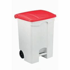 CERTEO Conteneur Mobile à Pédale Avec Couvercle Coloré | Polypropylène | Blanc-rouge | 70 Litres | 500x400x660 | Contitop - Rouge, Blanc