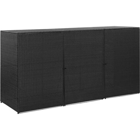 VidaXL Abri Pour Poubelle Triple Noir 229x78x120 Cm Résine Tressée - Noir 3 VidaXL Abri Pour Poubelle Triple Noir 229x78x120 Cm Résine Tressée - Noir
