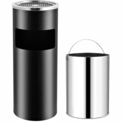 ASUPERMALL Poubelle A Cendrier D'hotel 30 L Acier Noir -Poubelle Boutique 19769623 5
