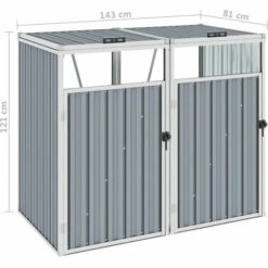 VidaXL Abri De Poubelle Double Gris 143x81x121 Cm Acier - Gris -Poubelle Boutique 20493845 5