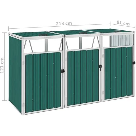 VidaXL Abri De Poubelle Triple Vert 213x81x121 Cm Acier - Vert 7 VidaXL Abri De Poubelle Triple Vert 213x81x121 Cm Acier - Vert – Image 5