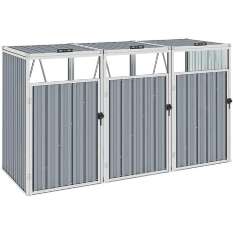 VidaXL Abri De Poubelle Triple Gris 213x81x121 Cm Acier - Gris 3 VidaXL Abri De Poubelle Triple Gris 213x81x121 Cm Acier - Gris