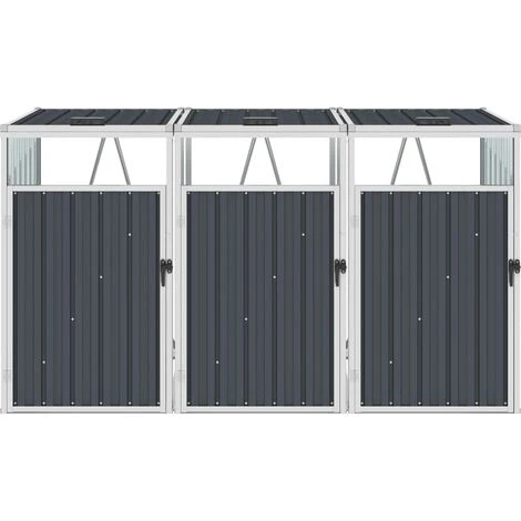 Abri De Poubelle Triple Anthracite 213x81x121 Cm Acier VidaXL 3 Abri De Poubelle Triple Anthracite 213x81x121 Cm Acier VidaXL – Image 2