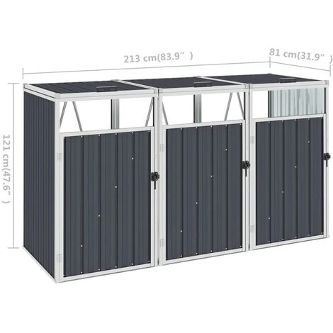 Abri De Poubelle Triple Anthracite 213x81x121 Cm Acier VidaXL 6 Abri De Poubelle Triple Anthracite 213x81x121 Cm Acier VidaXL – Image 5