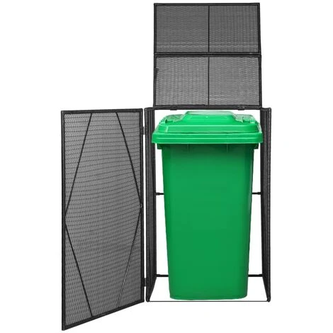 VidaXL Abri De Poubelle Simple Noir 76x78x120 Cm Résine Tressée - Noir 6 VidaXL Abri De Poubelle Simple Noir 76x78x120 Cm Résine Tressée - Noir – Image 4