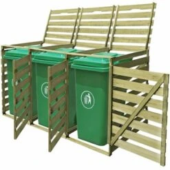 Topdeal Abri Pour Poubelle Triple 240 L Bois Imprégné