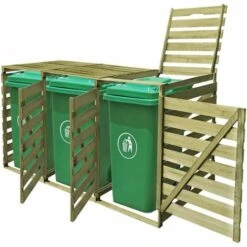 Topdeal Abri Pour Poubelle Triple 240 L Bois Imprégné -Poubelle Boutique 23247102 3