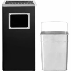 Topdeal Poubelle à Cendrier D'Hôtel 45 L Acier Noir -Poubelle Boutique 23283805 3