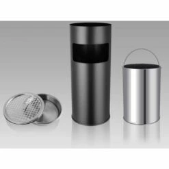 BATHRINS Cendrier Extérieur Intérieur sur Pied Poubelle en Acier Noir Chormé 12 L -Poubelle Boutique 23443939 4