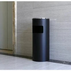 BATHRINS Cendrier Extérieur Intérieur sur Pied Poubelle en Acier Noir Chormé 12 L -Poubelle Boutique 23443939 5