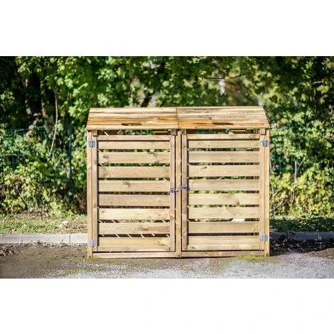 Habrita Cache Poubelle Bois Autoclavé DOUBLE 4 Habrita Cache Poubelle Bois Autoclavé DOUBLE – Image 2