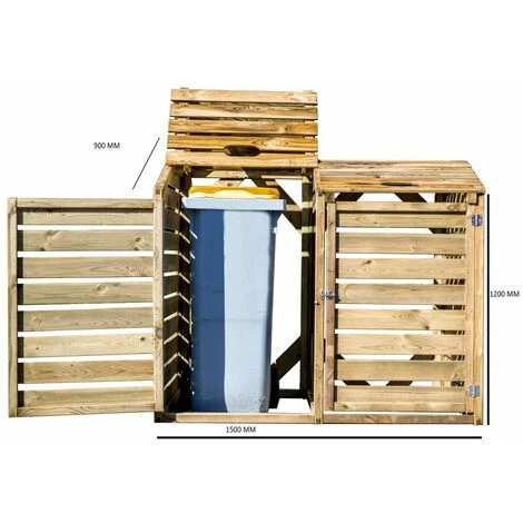 Habrita Cache Poubelle Bois Autoclavé DOUBLE 5 Habrita Cache Poubelle Bois Autoclavé DOUBLE – Image 3