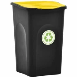 VidaXL Poubelle Avec Couvercle à Charnière 50 L Noir Et Jaune - Noir