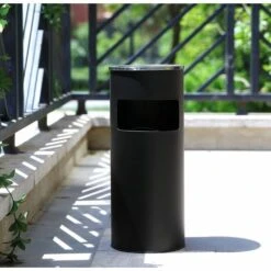 BATHRINS®30L Poubelle En Acier Inoxydable Avec Cendrier 25*25*60cm Noir -Poubelle Boutique 24226620 4