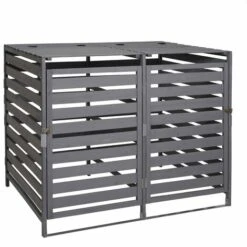 Abri à Poubelles, Pour 2 Ou 4 Poubelles HHG-713, Extensible 110x65x93 Cm, Bois Massif ~ Gris Clair