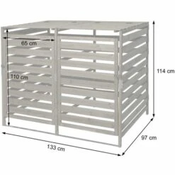 Abri à Poubelles, Pour 2 Ou 4 Poubelles HHG-713, Extensible 110x65x93 Cm, Bois Massif ~ Gris Clair -Poubelle Boutique 26960102 3