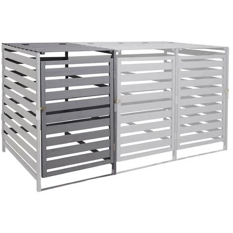 Extension Pour Abri à Poubelles XL Pour 1 Ou 2 Poubelles HHG-714, Bois Massif 110x65x93cm ~ Gris Clair 3 Extension Pour Abri à Poubelles XL Pour 1 Ou 2 Poubelles HHG-714, Bois Massif 110x65x93cm ~ Gris Clair
