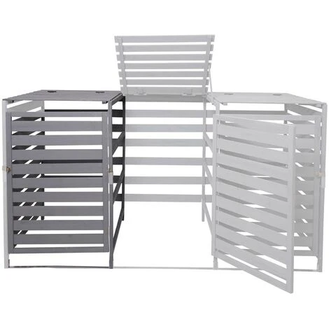 Extension Pour Abri à Poubelles XL Pour 1 Ou 2 Poubelles HHG-714, Bois Massif 110x65x93cm ~ Gris Clair 7 Extension Pour Abri à Poubelles XL Pour 1 Ou 2 Poubelles HHG-714, Bois Massif 110x65x93cm ~ Gris Clair – Image 5