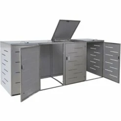 Enveloppement Pour 4 Poubelles HHG-323, Box Pour Poubelles, Revêtement, Extensible, 108x61x76cm ~ Acier Affiné