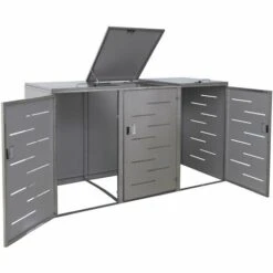 Enveloppement Pour 3 Poubelles HHG-809, Box Pour Poubelles, Revêtement, Extensible, 108x61x76cm ~ Acier Affiné