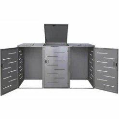 Enveloppement Pour 3 Poubelles HHG-809, Box Pour Poubelles, Revêtement, Extensible, 108x61x76cm ~ Acier Affiné -Poubelle Boutique 27483591 3