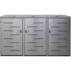 Enveloppement Pour 3 Poubelles HHG-809, Box Pour Poubelles, Revêtement, Extensible, 108x61x76cm ~ Acier Affiné -Poubelle Boutique 27483591 4