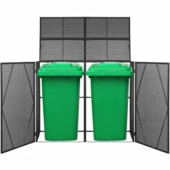 ASUPERMALL Abri Pour Poubelle Double Noir 153x78x120 Cm Resine Tressee -Poubelle Boutique 27972318 3