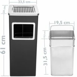 PrimeMatik - Poubelle Rectangulaire Avec Cendrier Couleur Noir -Poubelle Boutique 29195574 2