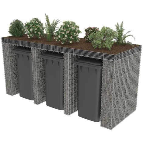 TRUE DEAL Mur En Gabion Pour Poubelle Acier Galvanisé 270x100x130 Cm 5 TRUE DEAL Mur En Gabion Pour Poubelle Acier Galvanisé 270x100x130 Cm – Image 3