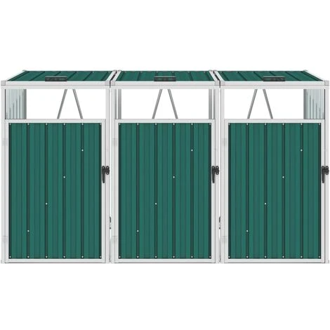 TRUE DEAL Abri De Poubelle Triple Vert 213x81x121 Cm Acier 4 TRUE DEAL Abri De Poubelle Triple Vert 213x81x121 Cm Acier – Image 2
