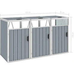 ASUPERMALL Abri De Poubelle Triple Gris 213x81x121 Cm Acier -Poubelle Boutique 29988644 3