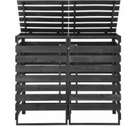 VidaXL Abri De Poubelle Double 140x75x121 Cm Bois De Pin Massif Peint - Gris -Poubelle Boutique 30358789 4