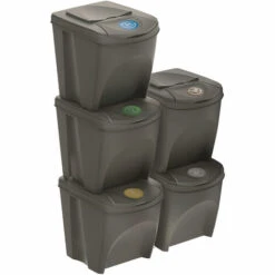 Prosperplast Lot De 5 Cubes De Recyclage 125 L Sortibox En Plastique Gris 5 X 25 L - Gris