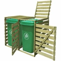 VidaXL Abri Pour Poubelle Double 240 L Bois Imprégné - Vert -Poubelle Boutique 3127171 3