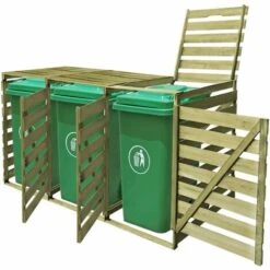VidaXL Abri Pour Poubelle Triple 240 L Bois Imprégné - Vert -Poubelle Boutique 3127172 3