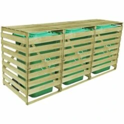 VidaXL Abri Pour Poubelle Triple 240 L Bois Imprégné - Vert -Poubelle Boutique 3127172 4