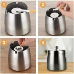 ILOVEMILAN Cendrier En Acier Inoxydable Avec Couvercle, Cendrier De Table Antidérapant, Cendrier De Tempête En Acier Inoxydable (grand, Le Ponçage) 10 ILOVEMILAN Cendrier En Acier Inoxydable Avec Couvercle, Cendrier De Table Antidérapant, Cendrier De Tempête En Acier Inoxydable (grand, Le Ponçage) -Poubelle Boutique 31974816 4